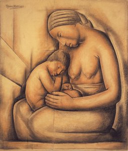 印第安母亲》，约 1936 年（纸上蜡笔画）