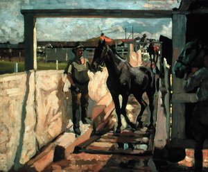 硫磺浸泡治疗疥疮，约1918年（布面油画）。