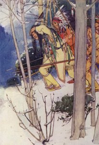 印第安人悄无声息地爬上来（彩色平版印刷） 作者 爱丽丝·博林布鲁克（后）伍德沃德