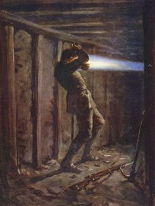 1915 年 10 月 20 日，一条蓝色火舌从敌方的地雷通道中喷射而出，严重烧伤二等兵 T Bytheway（彩色石版印刷）。 作者 艾伦（后）斯图尔特