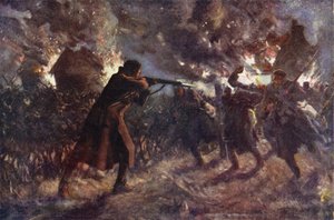 Private James Meston attacking, single-handed, several of the enemy who were advancing after capturing a British trench, First Battle of Ypres, 31 October 1914 (colour litho)   1404189   zh       chinese Successfully Translated  Original: Foot Ball (Rugby) 作者 艾伦（后）斯图尔特