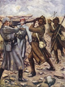 第一位赢得维多利亚十字勋章的印度人 - Naik Darwan Singh Negi，法国 Festubert，1914 年 11 月（彩色平版印刷）