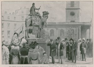 临时竖立在圣马丁广场的喀土穆戈登雕像（石版画） 作者 艾伦·斯图尔特