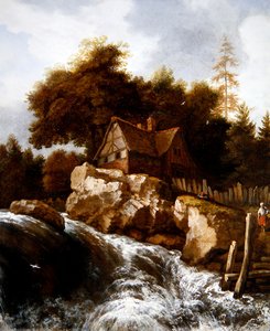 岩石般的北欧风景与小路上的农民（布面油画） 作者 阿拉特·范·埃弗丁根