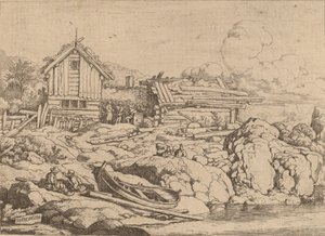 河岸边的船和三只山羊，大概在1645-1656年。 作者 阿拉特·范·埃弗丁根