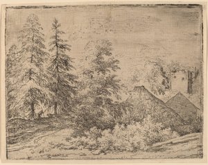 两棵冷杉树之间的人，大概在1645-1656年。 作者 阿拉特·范·埃弗丁根