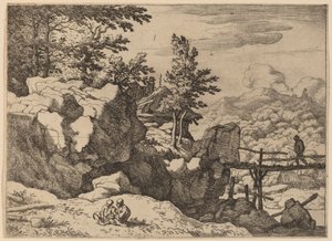 小木桥上的人，大概在1645-1656年。 作者 阿拉特·范·埃弗丁根