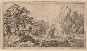 河岸边的尖头巨石，大概在1645-1656年。 作者 阿拉特·范·埃弗丁根