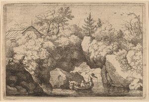 裂谷岩下的小船，可能约1645-1656年。 作者 阿拉特·范·埃弗丁根