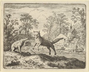 獾作为惩罚在地上的棍子上跳三下，1650-75。 作者 阿拉特·范·埃弗丁根