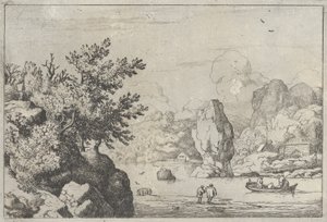 The Rock in the Middle of the River, 17th century., 17世纪。 作者 阿拉特·范·埃弗丁根