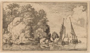 宽阔河流上的两艘船，可能约1645-1656年。 作者 阿拉特·范·埃弗丁根