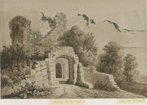 达德利城堡-门户：深褐色的水墨画，1843年6月8日 作者 艾伦·爱德华·埃弗里特