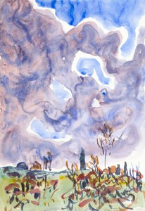 水彩画No.31，有云的风景，约1930年。