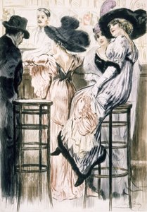 在酒吧》，选自《巴黎：Moeurs，Costumes et Attitudes 1912-13，Vol.1：Les Bars》，1914 年出版（彩色石印版）