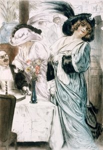时尚女性》，选自《巴黎：Moeurs，Costumes et Attitudes 1912-13，Vol.1：Les Bars》，1914 年出版（彩色石印版）