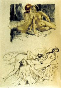 法国诗人查尔斯-波德莱尔（Charles Baudelaire，1821-1867 年）《恶之花》中 "Femmes damnees "的插图。Almery Lobel-Riche (Lobel Riche)（1880-1950 年）的花露水。二十世纪