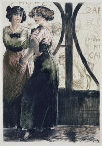 街头女孩》，选自《巴黎：Moeurs，Costumes et Attitudes 1912-13，Vol.1：Les Bars》，1914 年出版（彩色石印版）