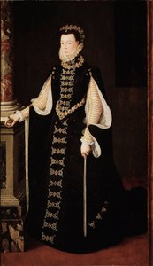 法国的伊丽莎白（1545-1568 年）或西班牙王后瓦卢瓦的伊莎贝尔的肖像 阿隆索·桑切斯·科埃洛（1531-1588 年）的画作。 大约 1568 年。马德里。 普拉多博物馆 作者 阿隆索·桑切斯·科洛