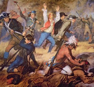 1778年7月怀俄明谷的大屠杀（彩色平版印刷）（详见）。