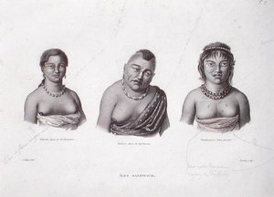 来自桑威奇群岛的夏威夷酋长的妻子，约1824年（雕刻）。