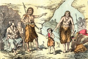 驯鹿时代的家庭（史前）：自然造物与生物。绘图 A. Demarle。1885 作者 阿方斯·德马尔