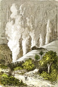 史前--赞比泽河大瀑布：自然造物与生物。A. Demarle 绘制。1885 作者 阿方斯·德马尔