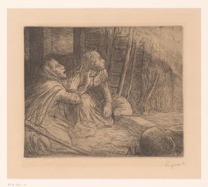 两个跪着的女人 作者 Alphonse Legros（艺术家签名）