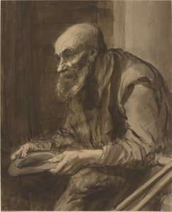 拄着拐杖的乞丐。 作者 阿方斯·莱格罗斯（Alphonse Legros）