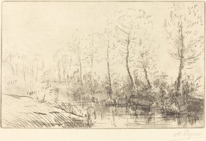 白桦树：晨光中看到的水边 作者 阿方斯·莱格罗斯（Alphonse Legros）