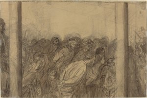 在两根柱子之间看到的人群 [背面] 作者 阿方斯·莱格罗斯（Alphonse Legros）