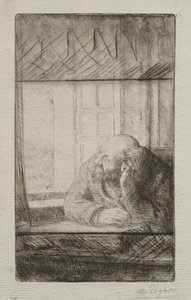 晚上在窗户上。 作者 阿方斯·莱格罗斯（Alphonse Legros）
