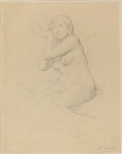 女性裸体坐姿。 作者 阿方斯·莱格罗斯（Alphonse Legros）