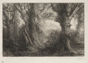 在孔戴维尔的森林中。 作者 阿方斯·莱格罗斯（Alphonse Legros）