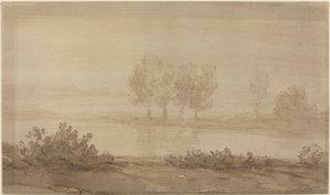 景观 - 河边的四棵树 作者 阿方斯·莱格罗斯（Alphonse Legros）