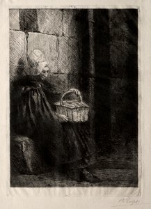 布洛涅附近的风景，名为提篮女子 作者 阿方斯·莱格罗斯（Alphonse Legros）