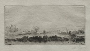 打沼泽景观：在沼泽中。 作者 阿方斯·莱格罗斯（Alphonse Legros）