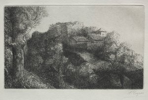 与建筑物的景观。 作者 阿方斯·莱格罗斯（Alphonse Legros）