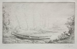 出发去钓鱼，在薄雾中。 作者 阿方斯·莱格罗斯（Alphonse Legros）