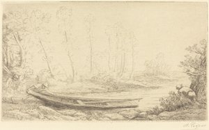 拿着枪的男人，右侧人物 (Pecheurs des truites) 作者 阿方斯·莱格罗斯（Alphonse Legros）