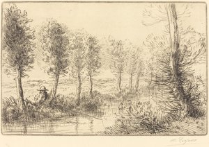 靠近磨坊的Pres du moulin。 作者 阿方斯·莱格罗斯（Alphonse Legros）