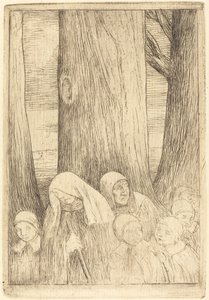 孤儿（Les orphelins (?)）。 作者 阿方斯·莱格罗斯（Alphonse Legros）