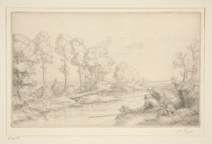 在河畔小憩 作者 阿方斯·莱格罗斯（Alphonse Legros）