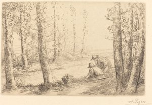 沿着河岸休息 Repos au bord de la riviere. 作者 阿方斯·莱格罗斯（Alphonse Legros）