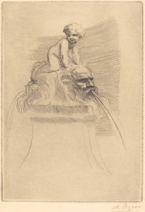 小喷泉，儿童在石雕上玩耍 作者 阿方斯·莱格罗斯（Alphonse Legros）