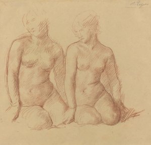 两个并排坐着的人物研究。 作者 阿方斯·莱格罗斯（Alphonse Legros）
