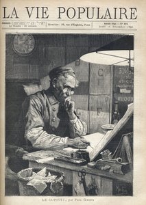 一个集中的抄写员在办公室里工作。插图：阿尔方斯-玛丽-穆夏（Alphonse Marie Mucha 作者 阿方斯·慕夏