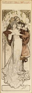 光刻“程序1900年10月27日”的模型，c。 1900年 作者 阿方斯·慕夏