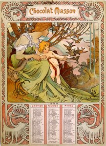 穆夏 (1860 – 1939) 所绘的巧克力马森日历。 捷克新艺术派画家 作者 Alphonse Mucha