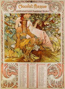 穆夏 (1860 – 1939) 所绘的巧克力马森日历。 捷克新艺术派画家 作者 阿方斯·慕夏